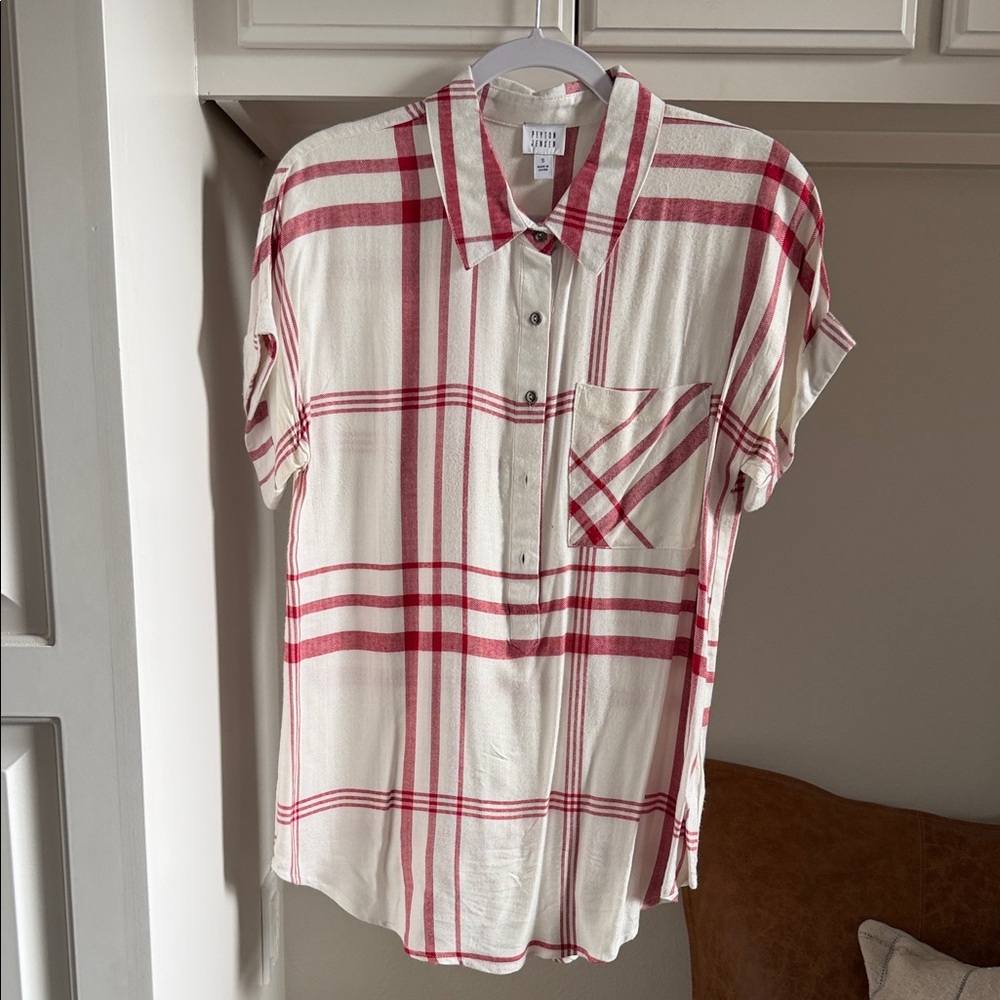 Red and White Plaid Women's Top